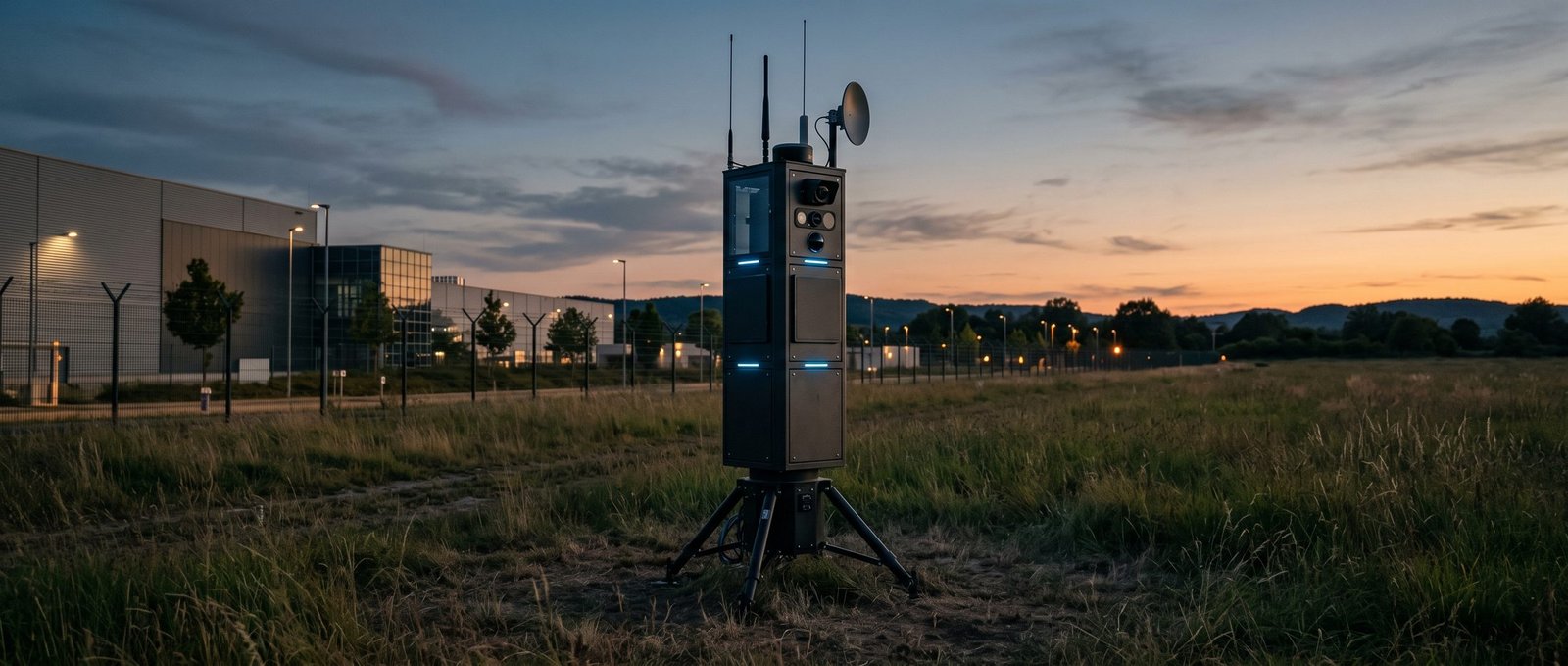 Neura Station detection platform at a facility perimeter at dusk