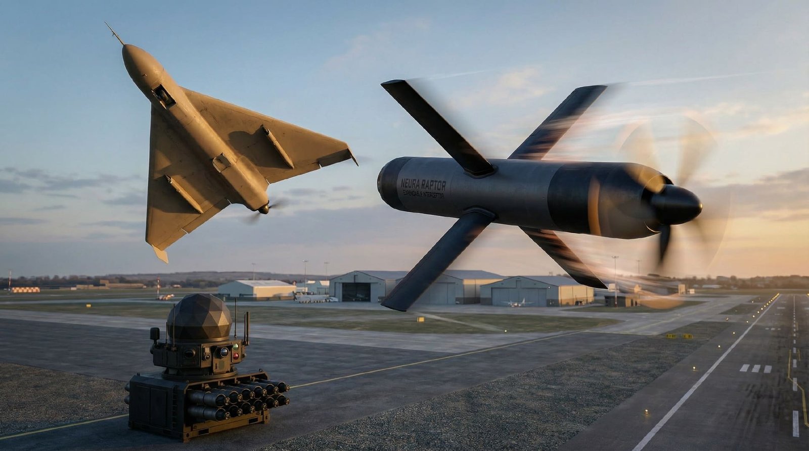 Neura Raptor intercepting a hostile UAS over the airfield